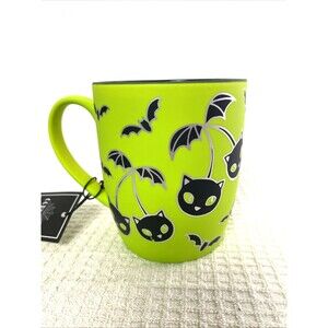 Cobwebs & Cauldrons Halloween Coffee Mug Apple Green Soft Touch Cherry Cats Bats